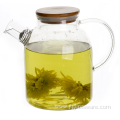 Iced Tea Glass Flower Teapot with bamboo lid